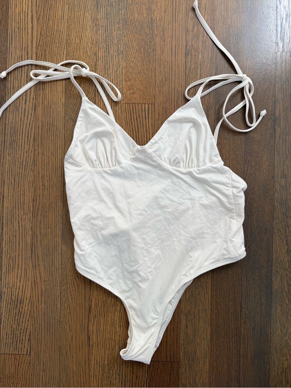 Frankie's Bikinis White Kids One-Piece Swimsuit with Tie Straps